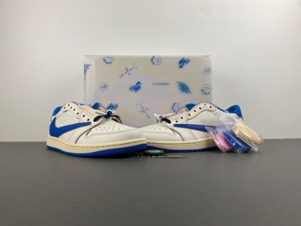 Fragment x Travis Scott x Air Jordan 1 Low OG "Lightning White Blue Inverted Hook"