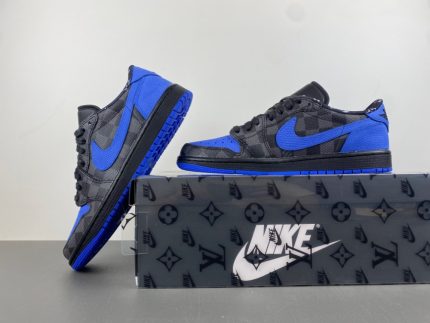 Louis Vuitton x Jordan 1 Low x LV Royal Blue Black Croc Leather Inverted Hook